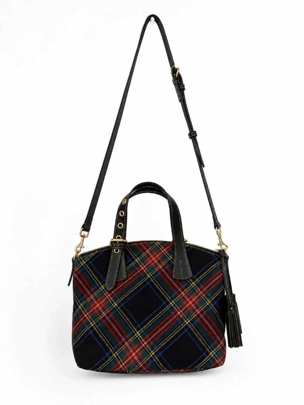 Dooney & Bourke Black Tartan Plaid Large Satchel Purse Crossbody
